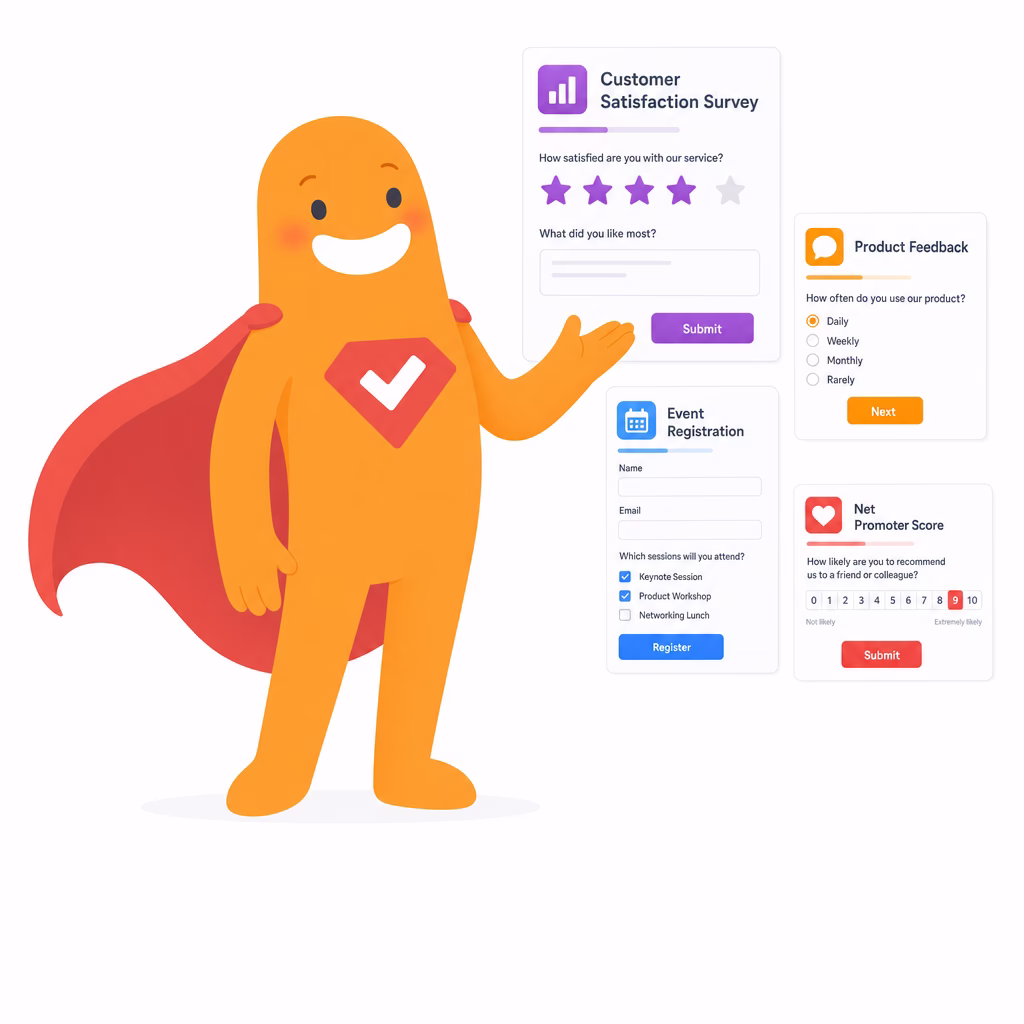 SurveyLegend mascot showing survey templates